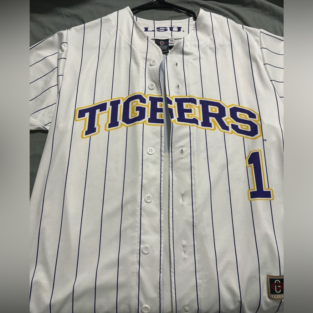 lsu pinstriped baseball jersey